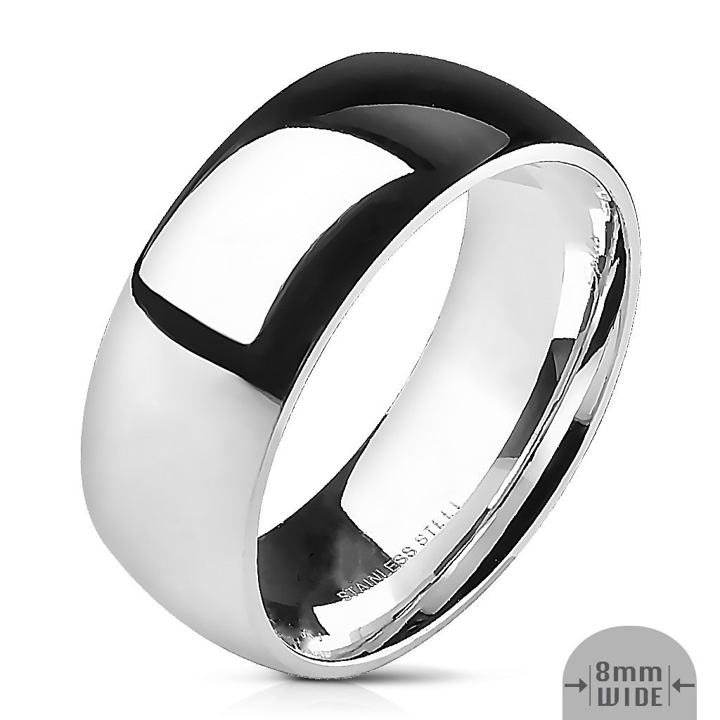 AR001 Stainless Steel 316L High Polished Wedding Band Ring 3mm-8mm Wide Sizes 4.5-14